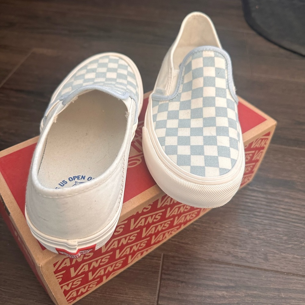 Vans US Open of Surfing Light Blue and White Checkered Slip-Ons, never worn - Picture 3 of 6